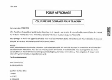 Coupures d’électricité le lundi 2 mars de 09h00 à 16h00 📢📢